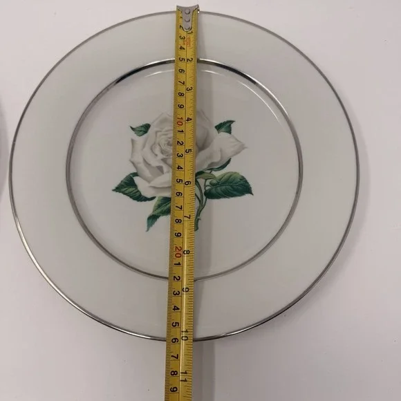 Set of 2 Embassy Vitrified White Rose - Dinner Plate - 10 1/8" Diameter - Picture 10 of 11